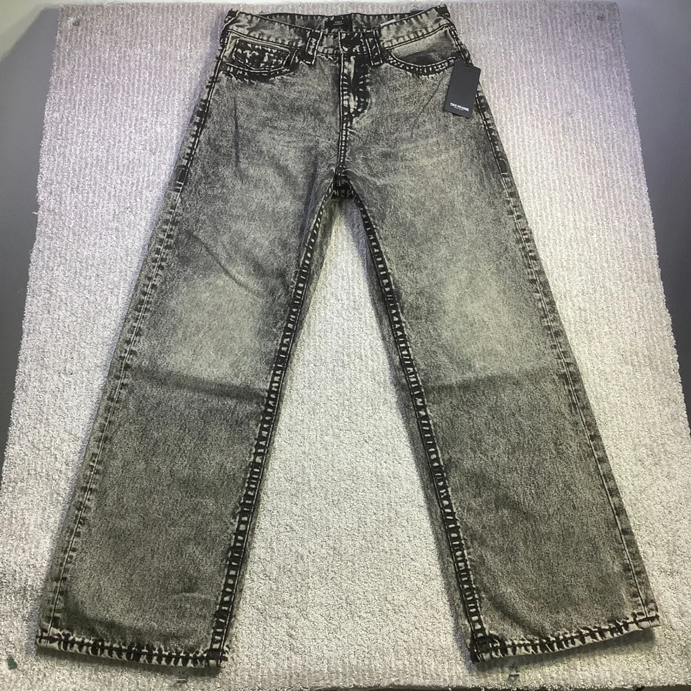 True Religion Vinny Super T Flap‎ Ultra Baggy Jeans Acid Wash Mens 32 x 32 NWT